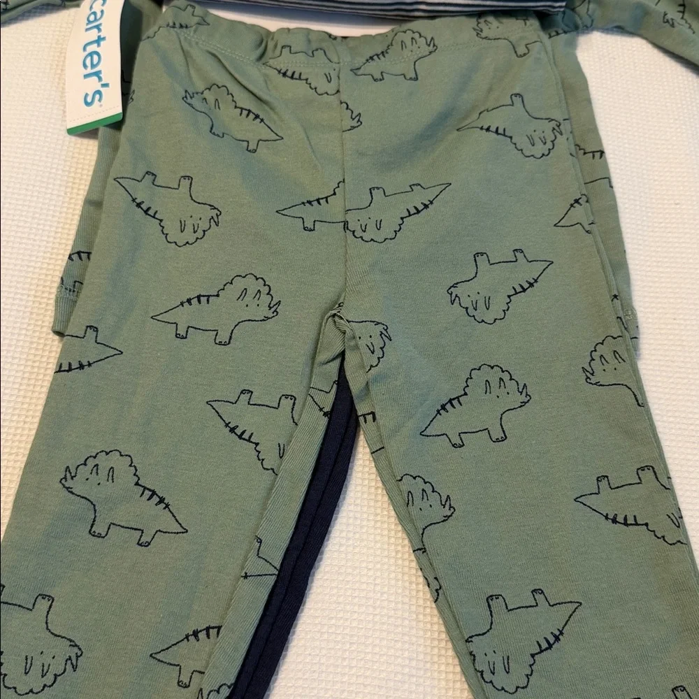 Carter's Baby 4 pcs Layette Set Olive Green and Blue Dino and Stripes 18 Months